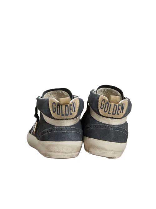 Mid Star Donna in suede blu petrolio con stella in glitter argento e virgola in cotone Golden Goose | GWF00122.F007917.50970BLUE/SILVER/BEIGE